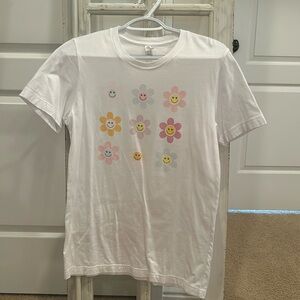 Canvas White Smiley Flowers Shirt Size S